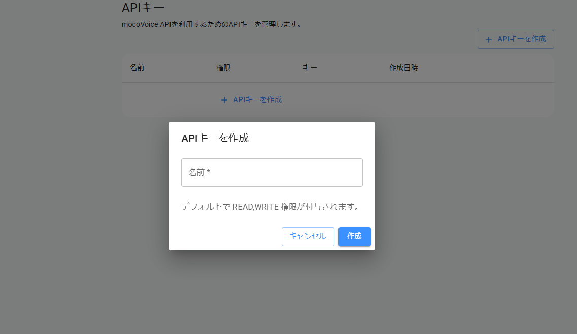 apiキー名称入力